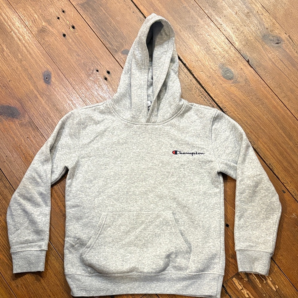 Champion  Gray Hooded Sweatshirt with Script Logo